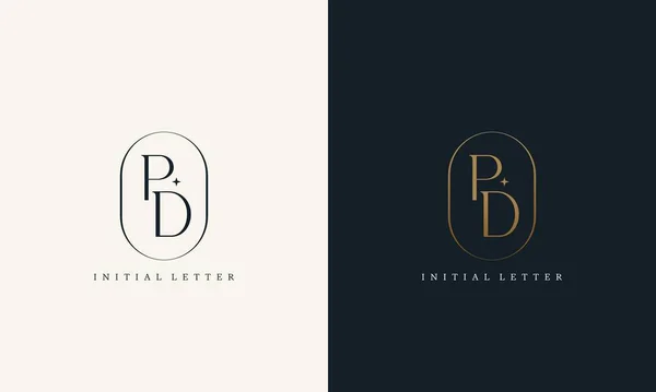 Premium Logo Monogram Gold Circle Frame Luxury Initials Design Minimal — Stock Vector