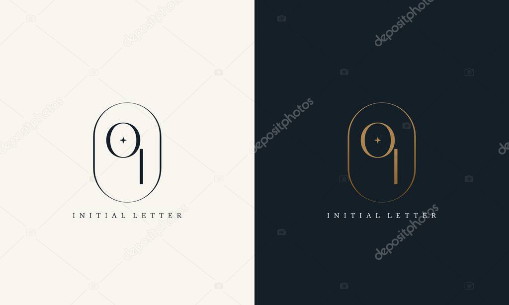 premium OI logo monogram with gold circle frame. luxury initials design minimal modern typeface.