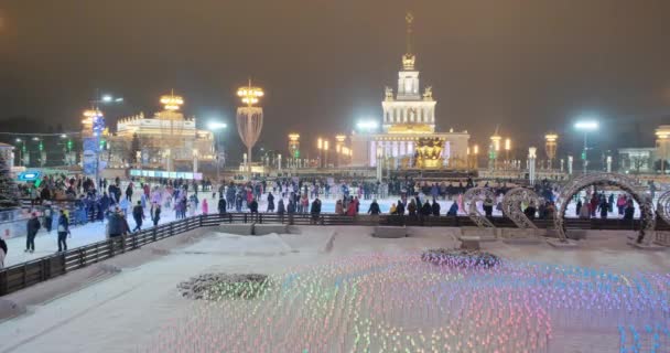 모스크바에서 국가 경제 의업적을 전시하는 거대 한 얼음 조각, 저녁 — 비디오
