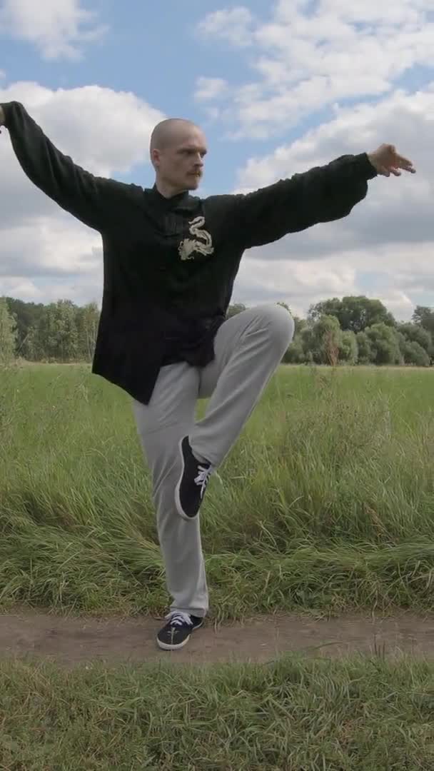 Європейський чоловік займається бойовими мистецтвами - Вертикальний екран — стокове відео