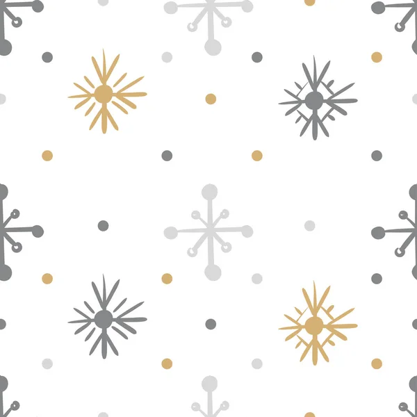 Nahtlos Einfaches Muster Mit Schneeflocken Winter Vektorhintergrund Für Festliches Geschenkpapier — Stockvektor