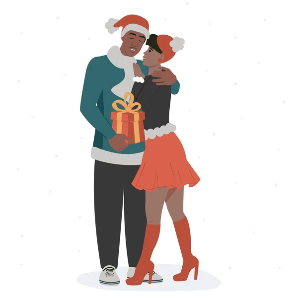 Les Jeunes Afro Américains Amoureux Donnent Des Boîtes Cadeaux Pour — Image vectorielle