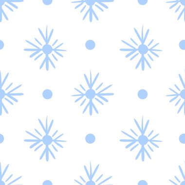 Puantiyeli ve kar taneli kusursuz kış deseni. Vektör ambalaj kağıdı arka planı