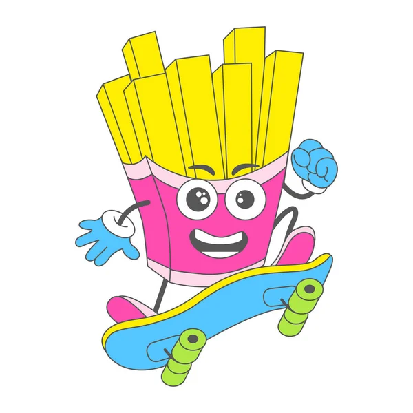 Векторна Ілюстрація Персонажа Мультфільму Про Картоплю Швидкого Харчування Скейтборді — стоковий вектор