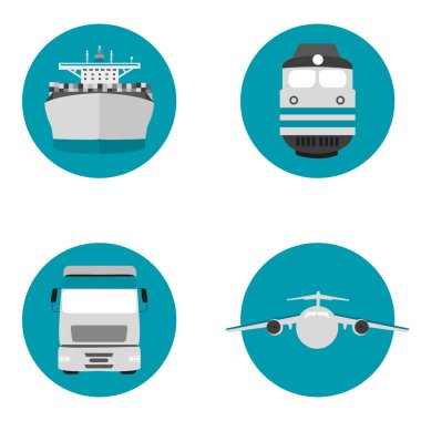 Hava, deniz ve kara taşımacılığı. Düz vektör izole simgeleri