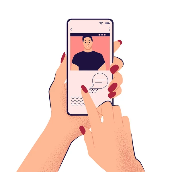 Знайомства Чат Жіночі Руки Тримають Мобільний Телефон Онлайн Датою Відео — стоковий вектор