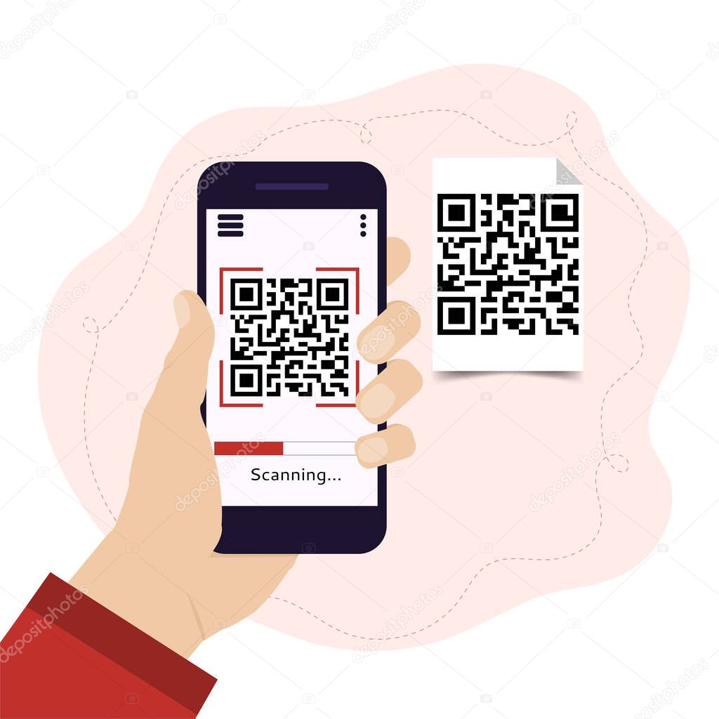 Scan the QR code with your mobile phone. Electronic, digital technologies, barcode. Vector illustration