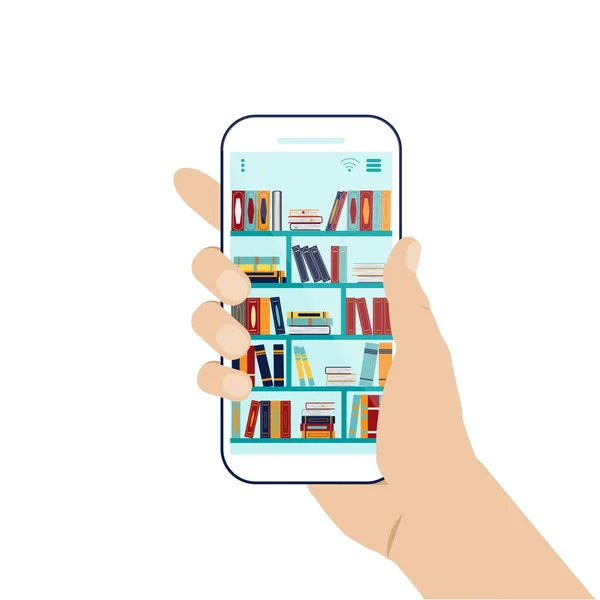 Book Ordering Smartphone Online Library Concept Book Online Store Lovers — Stok Vektör