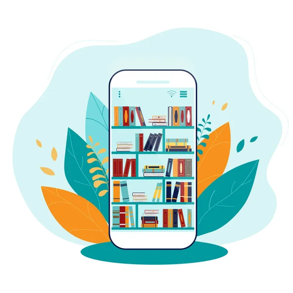 Book Ordering Smartphone Conception Online Library Book Online Store Lovers — Vetor de Stock