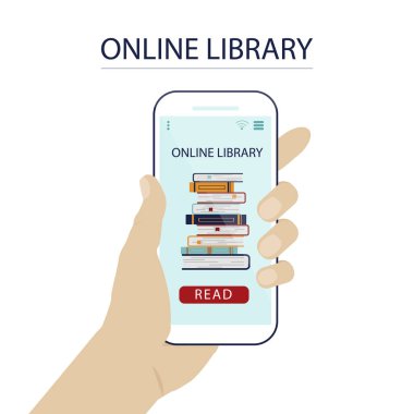 Çevrimiçi kütüphane kavramı. İnternetteki kitapçıda okuyucu aşıklar için. İnternet sitesinden ya da mobil uygulama üzerinden okumak