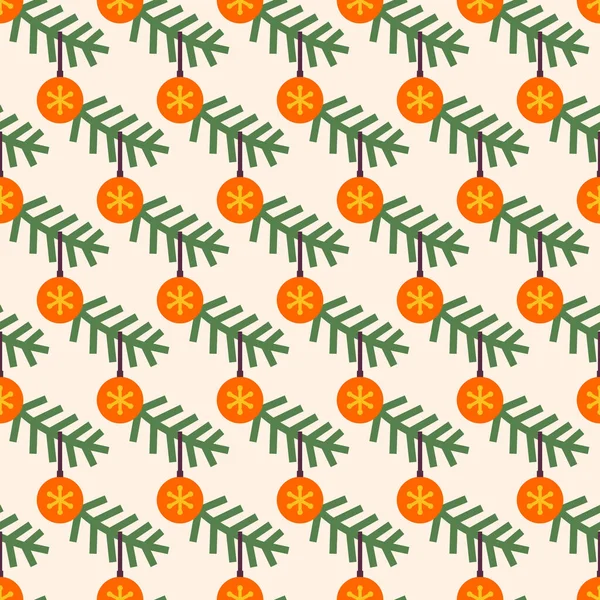 Ramas y decoración de pinos. Patrón de Navidad — Archivo Imágenes Vectoriales