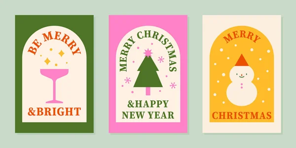 Conjunto de cartões de Natal bonitos. Ilustração vetorial — Vetor de Stock