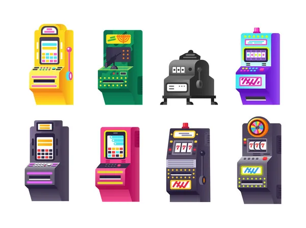 Набір Ігрових Автоматів Сучасний Азартний Ігровий Пристрій Виграшу Грошей Призів — стоковий вектор