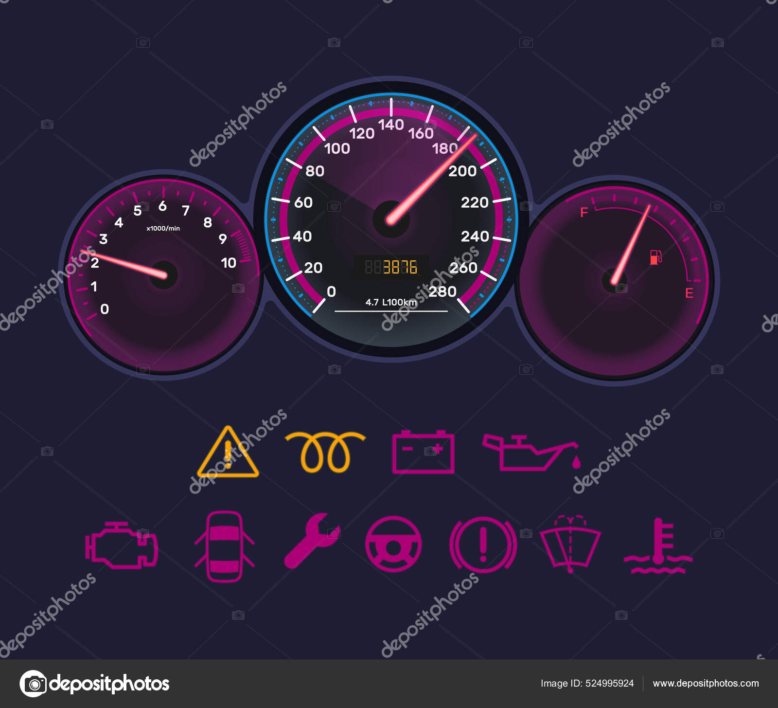 Vecteur Stock Auto Tachometer Armaturenbrett Geschwindigkeit