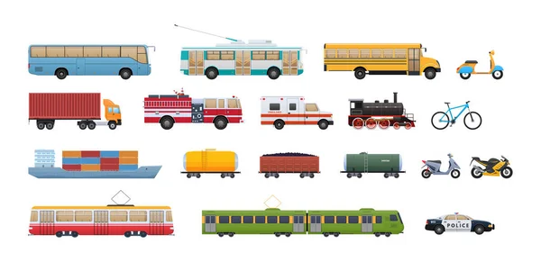 Modernes Und Retro Rad Transportset Personen Und Frachtfahrzeuge Obus Schulbus — Stockvektor