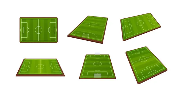 Fußballfeld Isometrisches Set Fußballplatz Mit Grünem Rasen Und Weißer Markierungslinie — Stockvektor