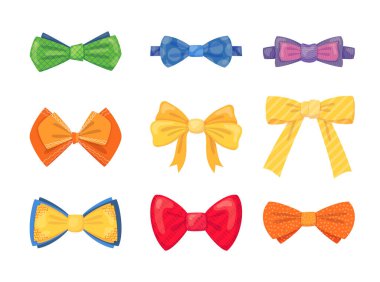 Moda kravat papyon aksesuarları, Noel davetiyesi için hazırlanmış kurdeleli karikatürler..