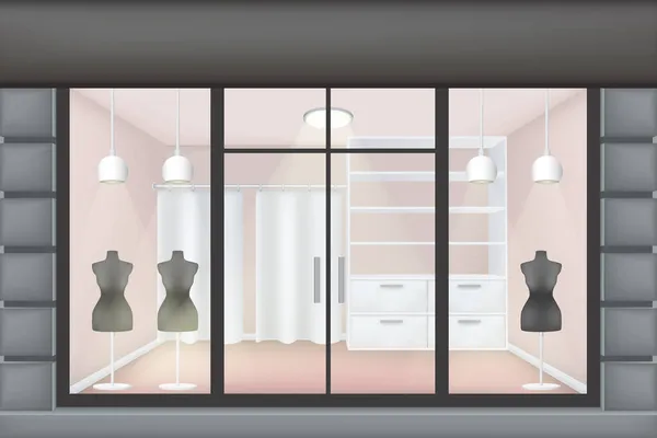 Bekleidungsgeschäft Baut Ladenfassade Mit Schaufenster — Stockvektor