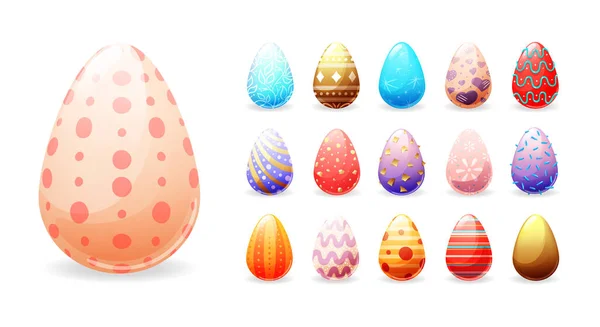 Easter Eggs Realistic Vector Set Illustrations Collection White Background — Stock Vector