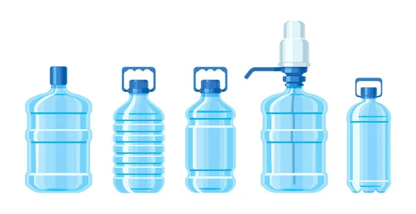 Plastová Láhev Vodu Modrá Barva Set Kontejnery Různými Kapacitami Big — Stockový vektor