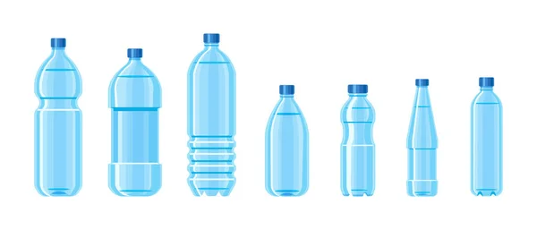 Botella Agua Plástico Color Azul Conjunto Contenedores Diferentes Capacidades Tara — Vector de stock