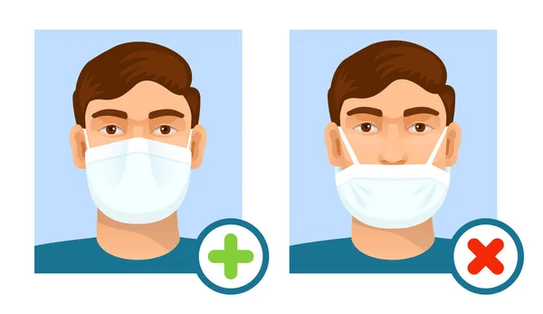Man Wearing Hygienic Mask Prevent Infection Airborne Respiratory Illness Preventive — Stock Vector