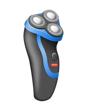 Berber dükkanı için elektrikli tıraş makinesi. Erkekler için tıraş bıçağı ve jiletle elektrikli tıraş makinesi. Pürüzsüz deri vektörü için banyo için tıraş aksesuarları.