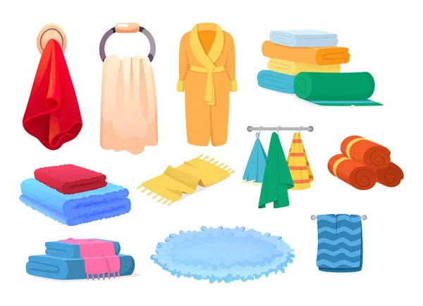 Bath Accessories Cartoon Set Differents Bath Towels Bathrobes Colorful Towels — Stock Vector