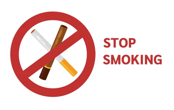 喫煙標識はない 赤い看板の喫煙をやめなさい タバコと喫煙フラットベクトルイラストの害 — ストックベクタ
