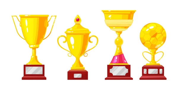 Gold Cup Awards Golden Bowls Podium Championship Winner Golden Trophy — Stock Vector