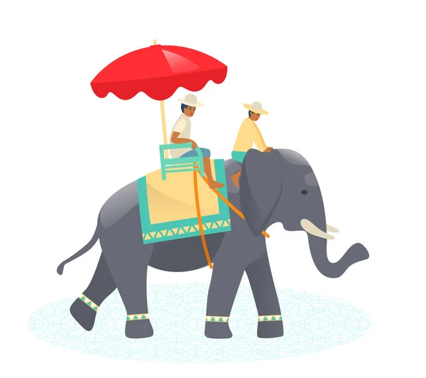 Elefante Animal Tailandés Con Capa Decorativa Tailandesa Jinetes Parte Superior — Vector de stock