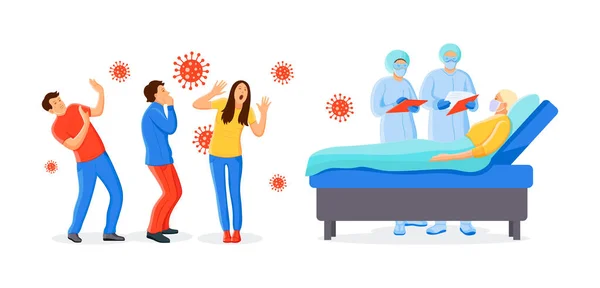 Coronavirus Pandemie Symptome Behandlung Coronavirus Prävention Ärzte Und Patienten Tragen — Stockvektor