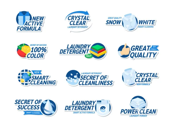 Set Loghi Detergenti Bucato Logo Lavanderia Commerciale Design Decorativo Con — Vettoriale Stock