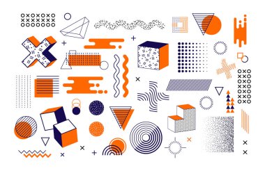 Memphis grafik retro grafik, minimal grafik geometrik elementler çizgileri. Klasik geometrik şekiller soyut figür noktalama, memphis, poster afişi şablonu. Soyut vektör çizgisi tasarımları.