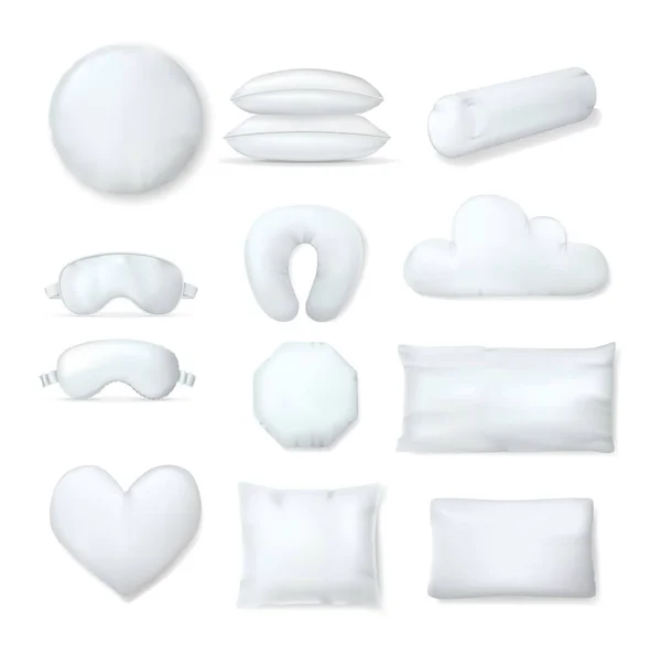 現実的な白いクッション枕 マスクテンプレート 白い整形外科枕異なる形状とサイズ 正方形の快適さのモックアップベッドルームベクトルの睡眠と休息のための柔らかい空白のベッドクッション ロイヤリティフリーストックベクター