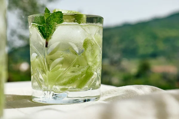 Summer Cold Drink Beverages Lemonade Kiwi Mint Ice Glass Rinfreshment — Stock Photo, Image