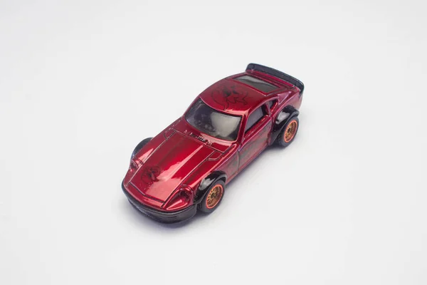 Egy Piros Játék Autó Nissan Fairlady Első Madár Szeme Angle — Stock Fotó