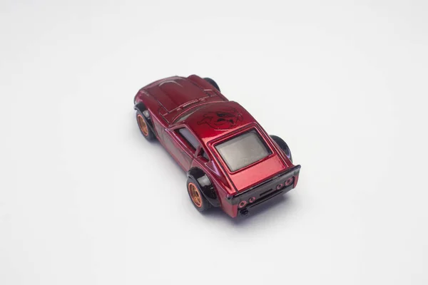 Egy Piros Játék Autó Nissan Fairlady Hátulról Madár Szem Szög — Stock Fotó