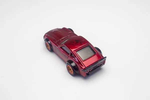 Carro Brinquedo Vermelho Nissan Fairlady Por Trás Ângulo Olho Pássaro — Fotografia de Stock