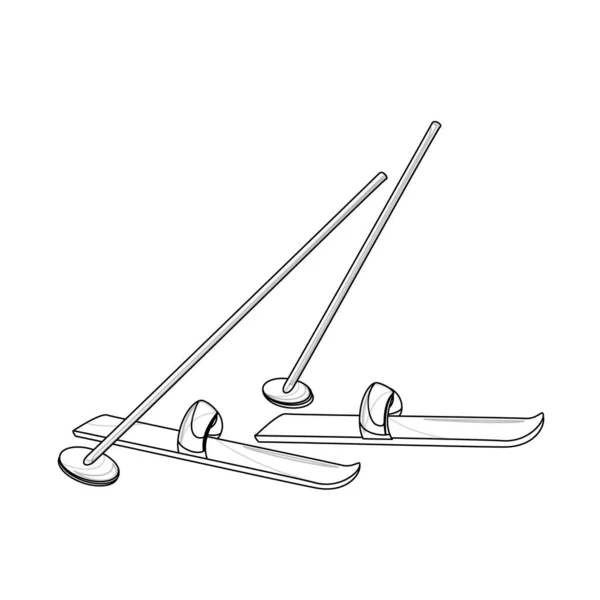 Vector Image Skis Ski Poles Outline Style Eps — Stock Vector