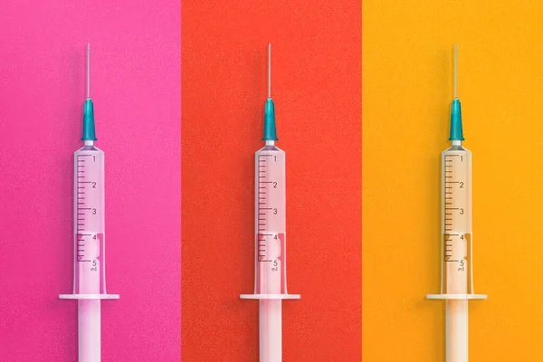 Colorful pop art illustration of COVID-19 vaccine in a syringe needle