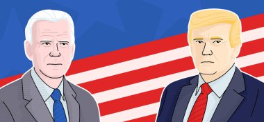 Flat illustration of Donald Trump and Joe Biden.Joe