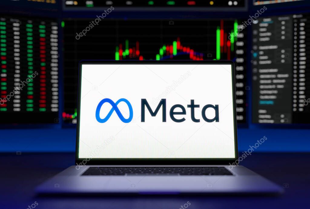 Meta logo on a screen trading stock market