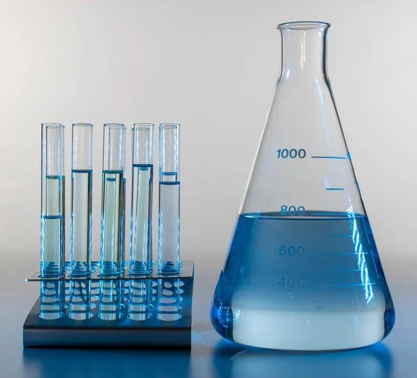 Flask Next Test Tubes Blue Liquid —  Fotos de Stock