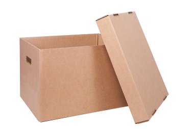 Beyaz arka planda karton kutular. Emlak kavramı.