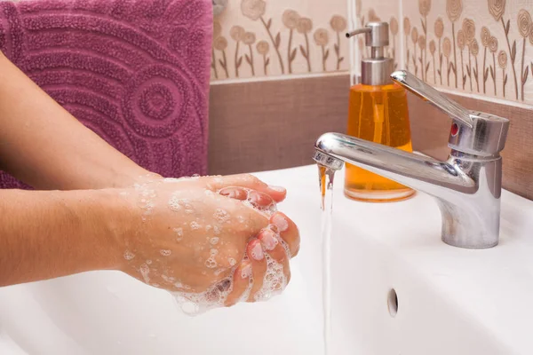 Washing Hands Soap Bathroom Hygiene Cleaning Hands Washing Hands — Stock Photo, Image