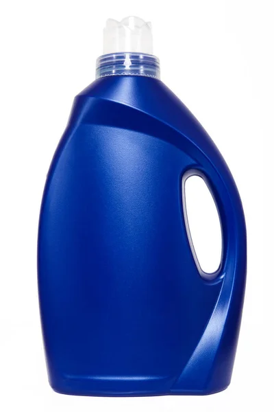 Frasco Detergente Azul Vazio Sobre Fundo Branco — Fotografia de Stock