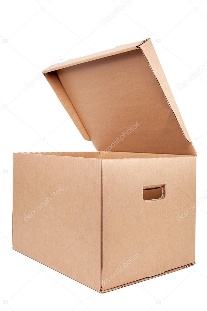Cardboard boxes on white background. Real estate concept.