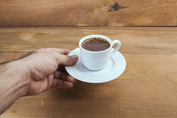 Чашка Горячего Кофе Фоне Деревянного Стола Турецкий Кофе — стоковое фото