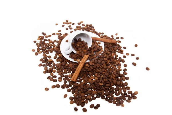 Egy Csésze Forró Kávé Kávébab Fehér Asztali Háttérrel Török Kávé — Stock Fotó